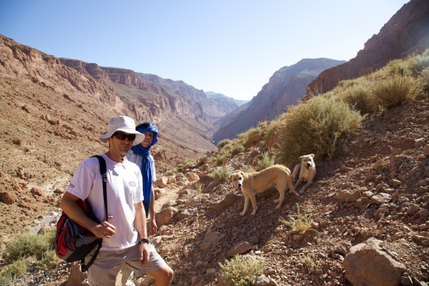 stopping to rest, with dogs / todra gorge, morocco