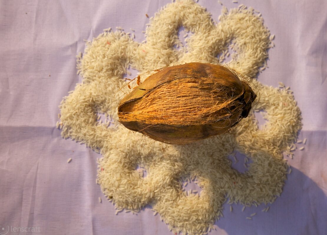 offering of coconut & rice / udaipur, india